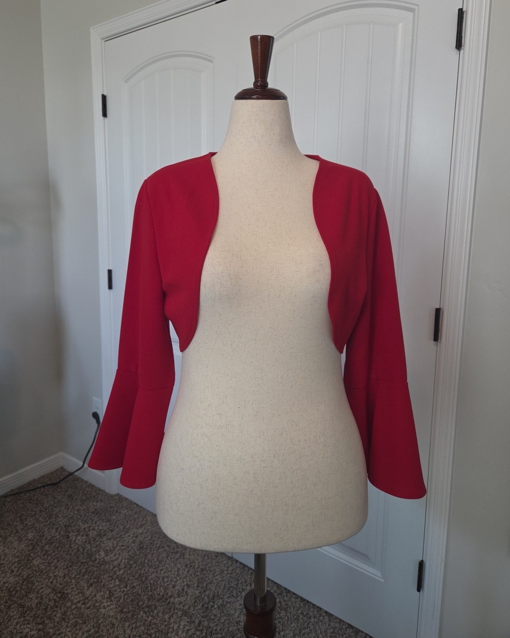 Women's Red Open-Front Bell Sleeve Shrug